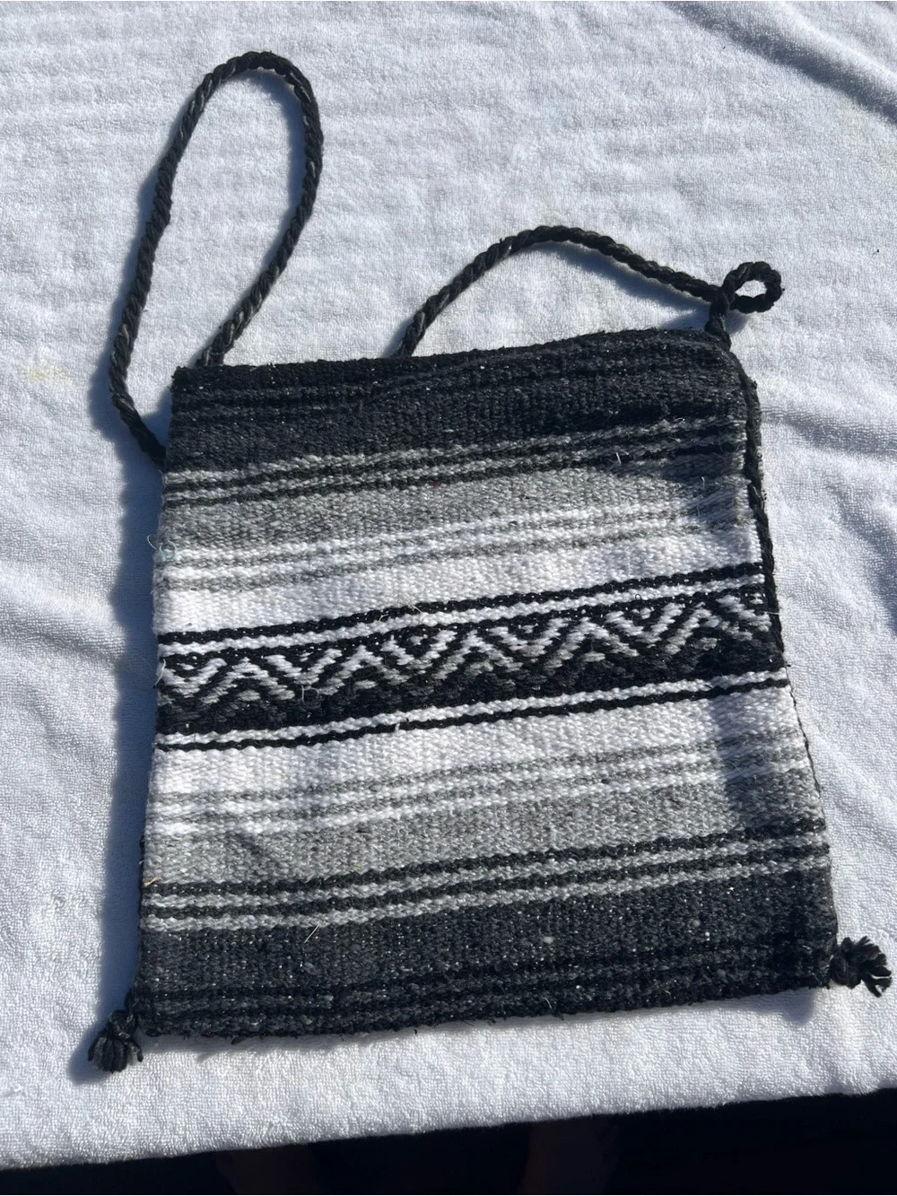 Handwoven Black and White Patterned Crossbody Bag